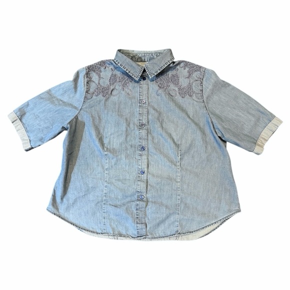 Embroidered Denim Button-Up Shirt - Picture 9 of 10